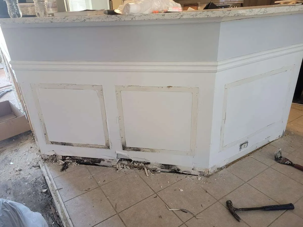 Water damage and mold on kitchen during Storm Damage Restoration in Portland
